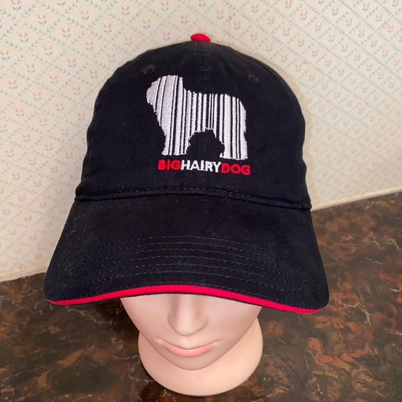 NWOT Otto Big Hairy Dog Baseball Cap Sheepdog  Black White Red One Size Velcro - Picture 1 of 12